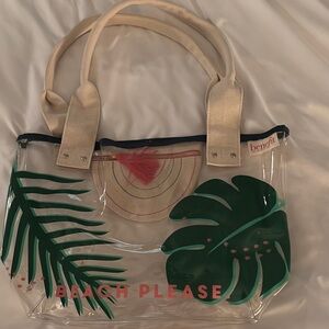 Benefit Green and Cream Tropical Tote Bag